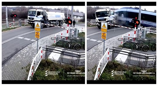 Un camion resta bloccato sui binari e viene travolto dal treno, 7 feriti: in un video l’incidente in Polonia