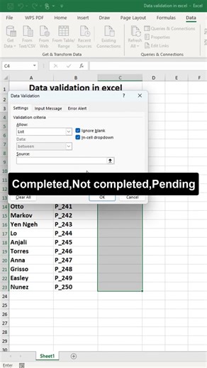 Data Validation List in Excel | Data Validation|#shortsfeed #Excel #ytshorts #Shorts
