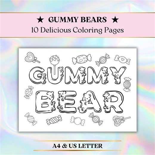 10 Gummy Bear & Candy Coloring Pages, Cute Printable Candy Themed Activities for Kids (instant Download) A4/US Letter - Etsy