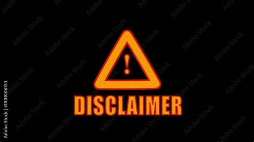 Risk caution message icon in red and yellow color on transparent background with alpha channels. Disclaimer error icon. Warning Sign Background. Exclamation icon with Disclaimer text animation.