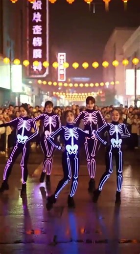 Skeleton Dance Fun 💀✨ | 骷髅舞派对 – Neon Halloween Night Dance