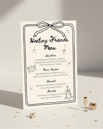 Hosting Friends Menu Card, Dinner at Home Menu Template, Printable Table Menu | Editable Canva - Etsy