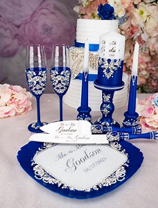 Royal Blue Wedding Decorations, Royal Blue Wedding Cake Cutting Set, Royal Blue Wedding Glasses - Etsy