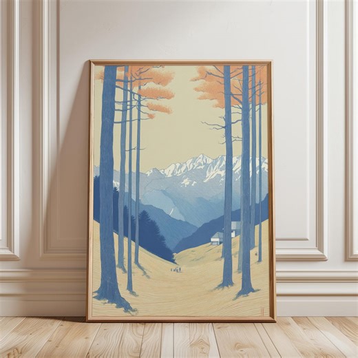 Mountain Forest Poster, Japanese Landscape Printable, Nature Scene Digital Download - Etsy