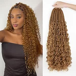 Boho Crochet Braids Human Hair Mixed 9 Packs 14 Inch Crochet Boho Box Briads With Human Hair Curls Goddess Box Braids Crochet Braiding Hair Extensions (14Inch, 27#)