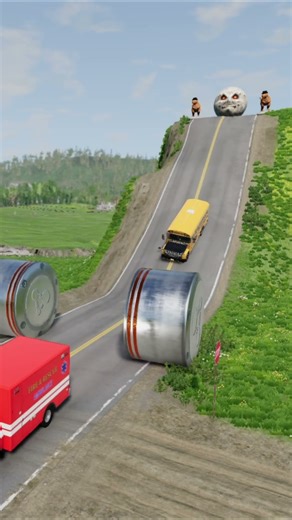 Cars & School Bus vs Hydraulic Crush #1 BeamNG.Drive