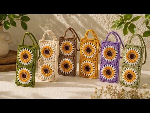 Make a Beautiful Crochet Sunflower Phone Bag | Full Tutorial