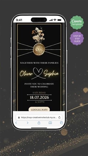 Black Gold Minimal Wedding E-Invite Canva Template,Elegant Animated Invitation, RSVP Music Countdown