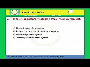 Introduction to Control Engineering | Exit Exam Questions for Electrical & Computer Eng'g Exit Exam
