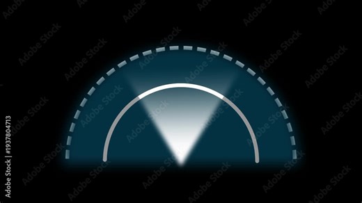 A semi circular radar display features a scanning light beam and a dashed outer ring on a dark background to symbolize a very high tech navigation