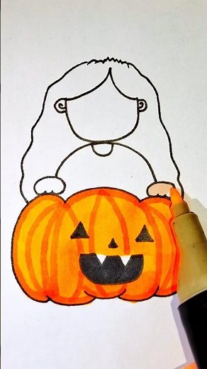 how to Draw a Cute Halloween girl with a pumpkin 🎃✨️💕