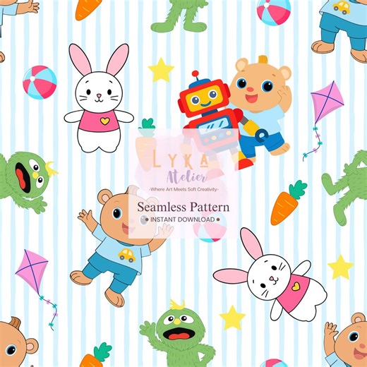Cartoon Animal Seamless Pattern, Kids Toy Character, Nursery Wallpaper (digital Download) - Etsy