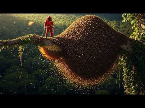 Giant Human-Sized Beehive on a 300m Tall Tree – Dangerous Honey Harvest