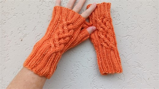 Wood Pulp Tencel Fingerless Gloves: Celtic Braid Hand Knit Mittens - Etsy
