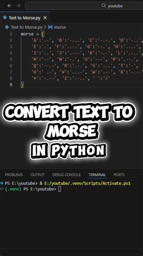 Aman Raj on Instagram: "Text to Morse Code Converter Using Python | Beginner Python Project In this video, I build a Text to Morse Code Converter using Python. This beginner-friendly Python project converts any text into Morse code symbols using simple logic and dictionaries. 📌 What you’ll learn in this video: How Morse code works Using Python dictionaries Handling user input Building small but useful Python projects This project is perfect for: ✔ Python beginners ✔ Students & college projects