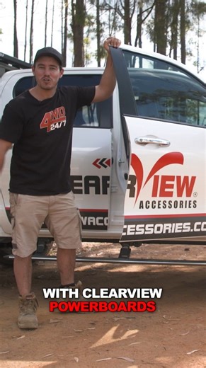Clearview Accessories on Instagram: "Ever struggle to climb into your raised 4x4? Say hello to Clearview Power Boards. Step into convenience with Clearview Power Boards—your 4x4’s new best friend. These electric side steps automatically deploy when you open the door and retract when you close it, providing a seamless entry experience without compromising ground clearance. Built tough with IP68-rated motors, 300 kg load capacity per step, and safety cut-off features, they’re designed for adventur