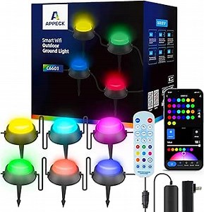 APPECK Outdoor Ground Lights 26 Pack, 59FT Smart RGBW+IC Pathway Lights Wired, IP65 Waterproof Landscape Lighting with Alexa, App Control, Walkway Lights for Garden, Yard, Patio, Lawn Decor