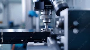 Close up of a high tech microscope in a laboratory setting, highlighting the precision and advanced technology used in scientific research