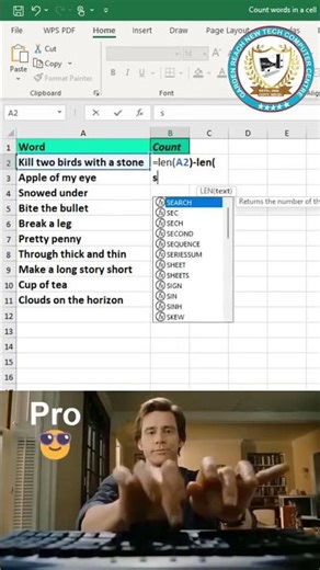 How to count “word” in a cell in excel using “len” formula #excel #exceltips #dailyupdates #like