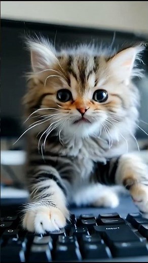 Look at this kitten trying to use the computer!