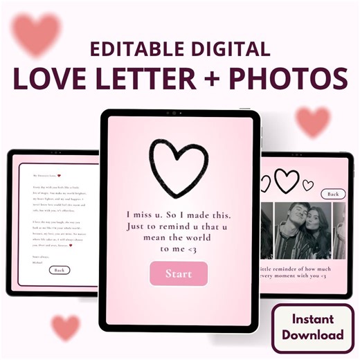 Editable Digital Love Letter With Photos - Long Distance Gift (instant Download) - Etsy