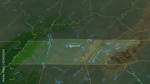Tennessee - state of the United States zoomed on the physical map of the globe. Animation 3D Stock Video