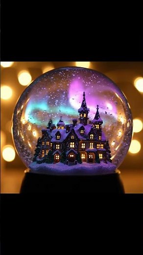 【AI Snow Globe】Aurora Sky Over Village | 動くスノードーム