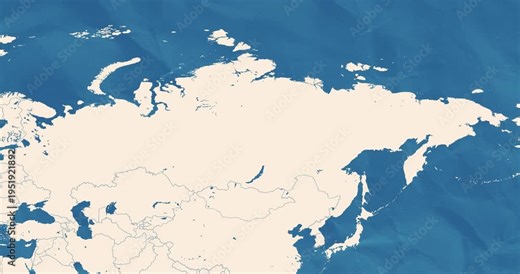 Beautiful zoom in of a russian federation map with most important cities and frontier lines
