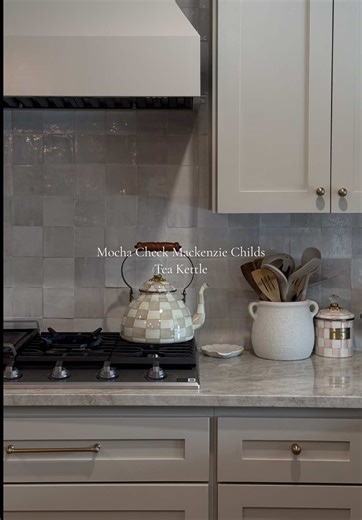 Love how this MacKenzie Childs tea kettle adds just the perfect touch to our kitchen! 😌🤍🤎@MacKenzie-Childs #mackenziechilds #mochacheck #teakettle #kitchendecor #home