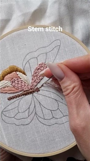 Stem stitch lines 🦋🧵Perfect for stems & outlines ✨ #embroidery #tutorial #diy #handmade #craft #art