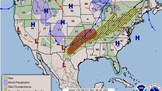 Scattered storms possible across Indiana. The latest NWS forecast for April 29