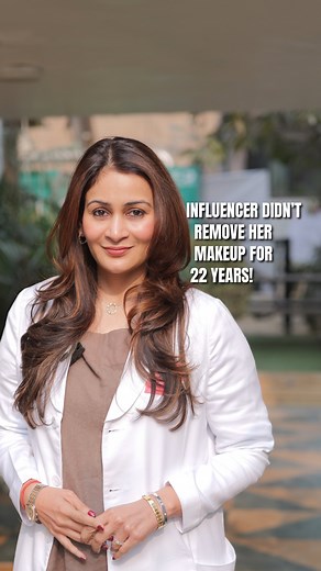 Dr Geetika Mittal Gupta on Instagram: "22 years of not removing makeup? Here’s what that really does to your skin. This viral story is shocking but it’s also a wake-up call. Skipping makeup removal isn’t just lazy; it’s damaging, and here’s why: 🔹 Just 1 night of sleeping with makeup can clog pores and slow skin regeneration. 🔹 After 1 week, skin starts to feel dull, rough, and inflamed. 🔹 Over months and years, the damage multiplies — leading to barrier breakdown, deep pigmentation, chronic