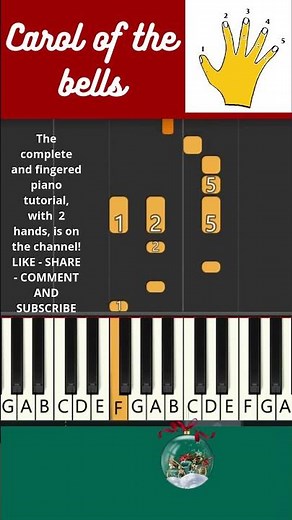 CAROL OF THE BELLS - Piano tutorial with finger numbers