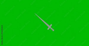 Animation of rotation of a white sword symbol with shadow. Simple and complex rotation. Seamless looped 4k animation on green chroma key background
