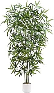 Artificial Bamboo Tree 6FT Tall Fake Plants Faux Silk Plant, Faux Bamboo Plant for Home Office Indoor Outdoor Decor Artificial Trees with Tall Planter