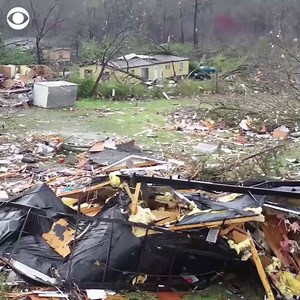 WATCH: Drone footage shows the damage from a possible tornado that tore through a small Georgia town, as severe storms left a trail of destruction through parts of the Southeast Sunday. https://cbsn.ws/2NFRIvR | CBS News
