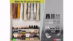 MISSLO 3-Tier Long Shoe Rack for Closet Shoe Organizer for Closet Floor Entryway Storage Stackable Wide Shoe Shelf Stores 24 Pairs of Men Sneakers, Black