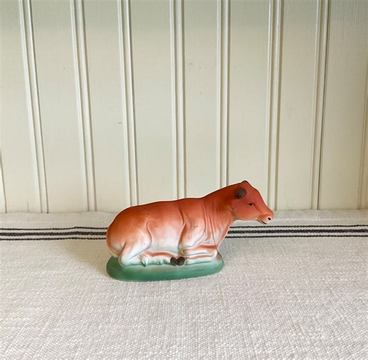 CLEARANCE — Vintage Nativity Cow, Manger Cattle Lowing Animal Satin Bisque Ceramic Figurine Christmas Decor, Stable Scene, Creche - Etsy