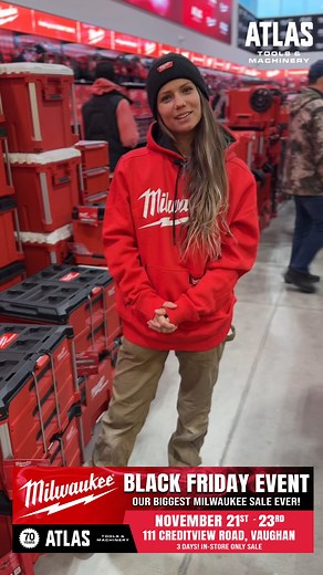 Atlas Tools & Machinery on Instagram: "MILWAUKEE BLACK FRIDAY EVENT HAPPENING NOW🚨 Only at Atlas Vaughan🔥 👉Uncensored Flyer Available IN-STORE 👉SAVE 10-55% OFF ALL Milwaukee 👉Spend & Get Deals, Free Milwaukee Swag, Chance to Win Contest, Reps On-Site & Live Tool Demos 📍111 Creditview Road, Vaughan 📹 @volts.tats.and.hardhats WWW.ATLAS-MACHINERY.COM #Milwaukee #AtlasMachinery #MilwaukeeTools #BlackFriday #Deals #Tools #ToolsoftheTrade #Contest #Vaughan"