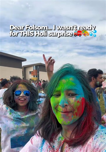 Dear Folsom… I wasn’t ready for THIS Holi surprise 🚒🎨💦 We went to celebrate Holi with the community in Folsom expecting colors, music, and dancing… But then the biggest surprise of the day happened. A fire truck showed up and started spraying water on everyone! 🚒💦 Kids and adults were running around, getting drenched, throwing colors, and laughing nonstop. Honestly, it turned into one of the most fun Holi celebrations ever. This is what makes community festivals so special ❤️ Save this for 