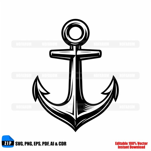 Nautical Anchor SVG Silhouette, Maritime Symbol Icon, Vintage Sailor Sea Emblem Graphic - Etsy