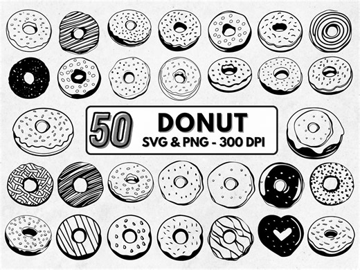 Donut SVG Bundle: 58 Donut Clipart Designs (PNG, Vector) - Etsy