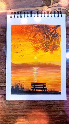 Easy Sunset Landscape Drawing 🌅#drawing #shorts #trending