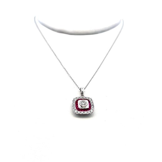 0.59 Carat Round Diamond 0.46 Carat Ruby 18k White Gold Pendant Necklace - Etsy
