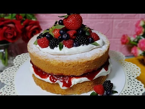 Victoria Sponge Cake | Sponge cake with whipped cream | Strawberry jam filling