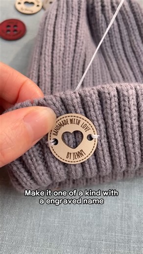 💖 Celebrate creativity! Our personalized leather buttons add a heartfelt touch to every handmade creation. Perfect for knitting and crocheting lovers, these labels showcase love in every stitch! 🌟🧶 | Callie Gifts