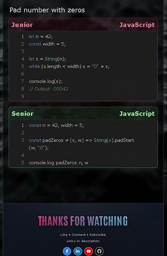 Junior vs Senior JS — Pad Number with Zeros