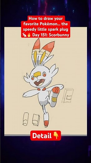 How to draw Scorbunny 🐇🔥 Tilt poses forward for action energy! #howtodrawpokemon