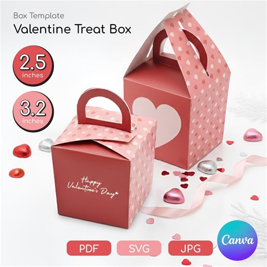 Valentine Treat Box Template, DIY Heart Favor Box (digital Download, 2 Sizes, Canva Edit) - Etsy UK