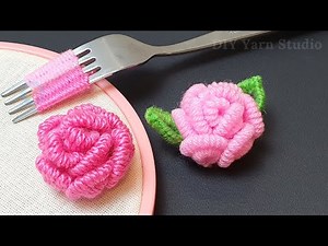 Amazing Trick with Fork - Easy Woolen Roses Making - No Crochet Flower Woolen Rose